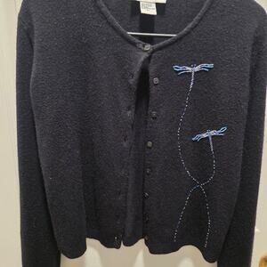 Clio Petites Black Beaded Dragonfly Cardigan Sweater Gilmore Girls Aesthetic PL